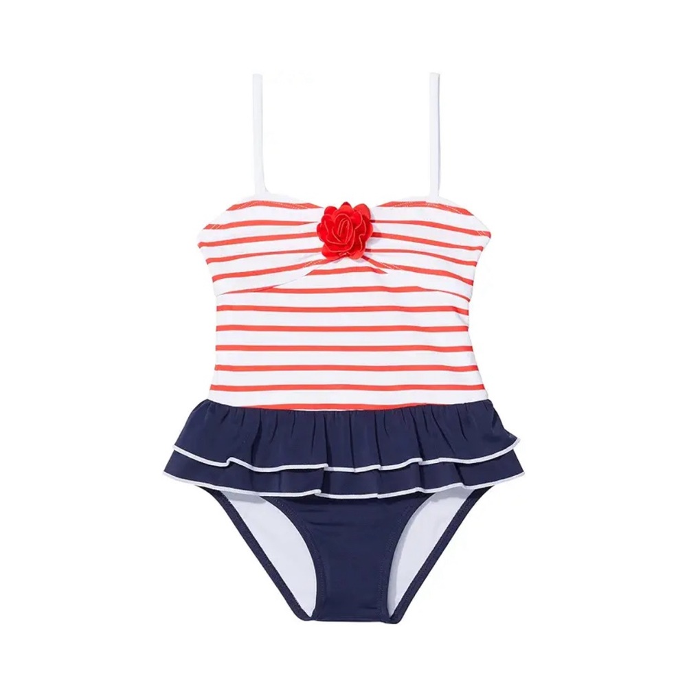 Janie and Jack Red and Navy Kids Swim One Piece